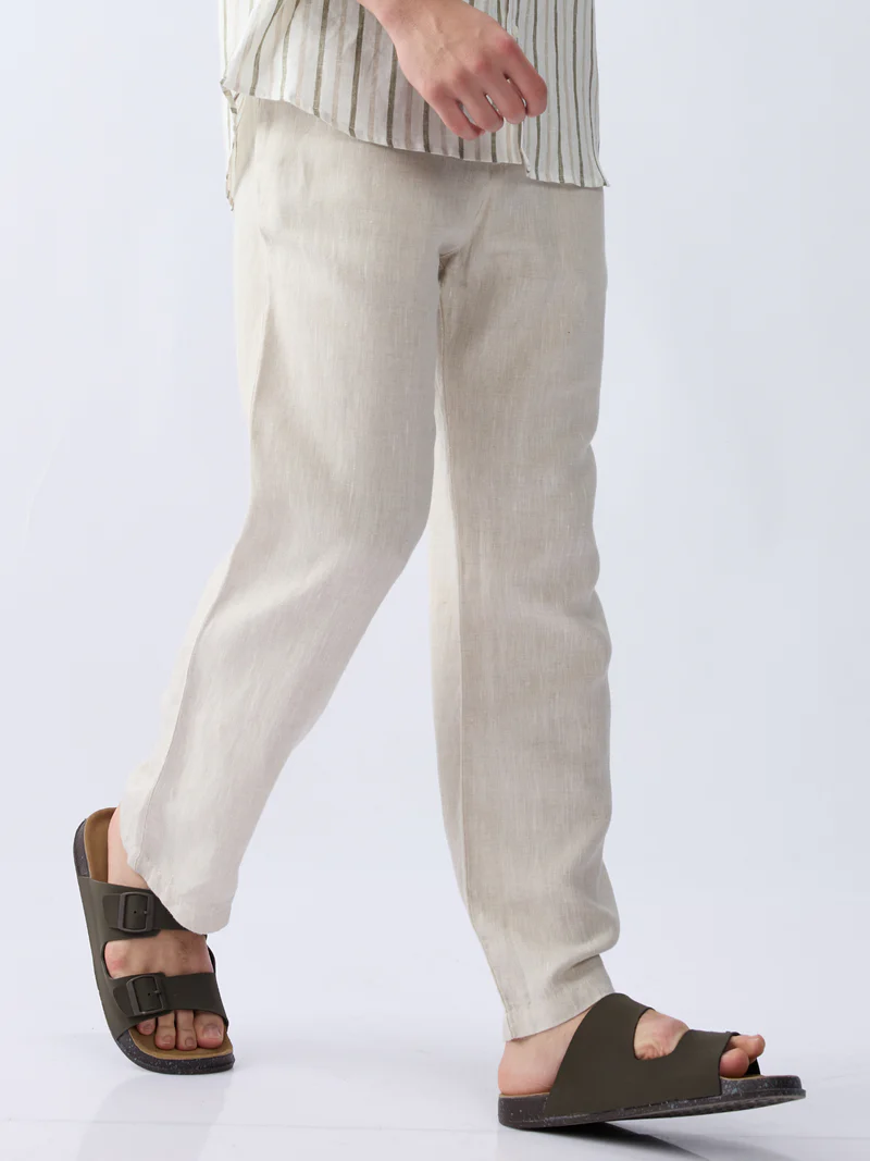 Beige 100% Pure Linen Everyday Pants