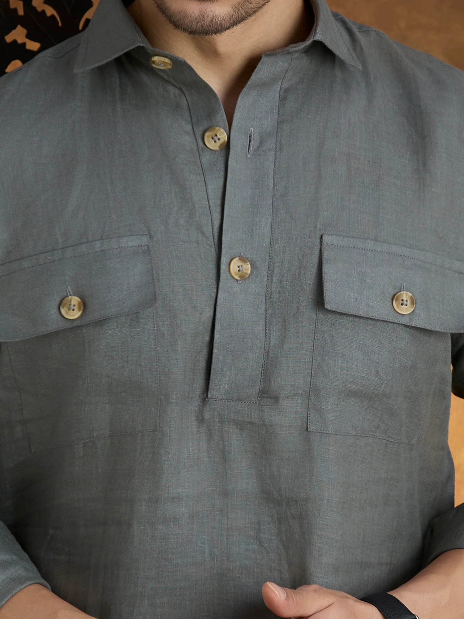 Arka | 100% Pure Linen Dark Gray Kurta Set