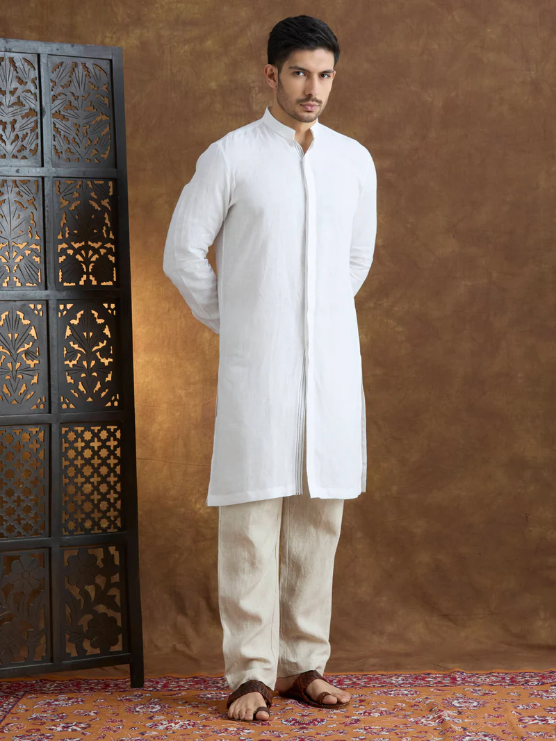 Kshetra | 100% Pure Linen White Long Kurta
