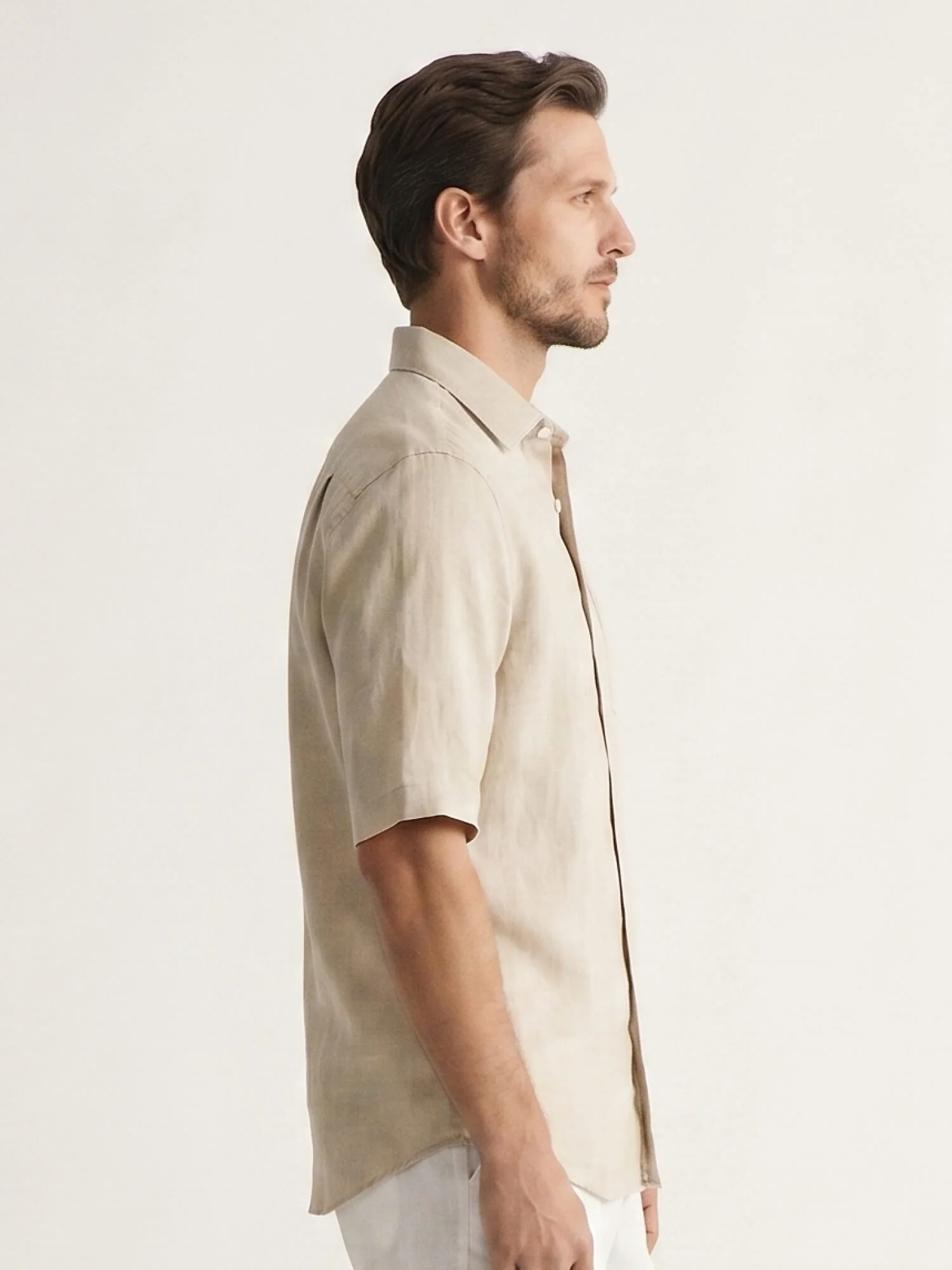 Beige 100% Pure Linen Half Sleeve