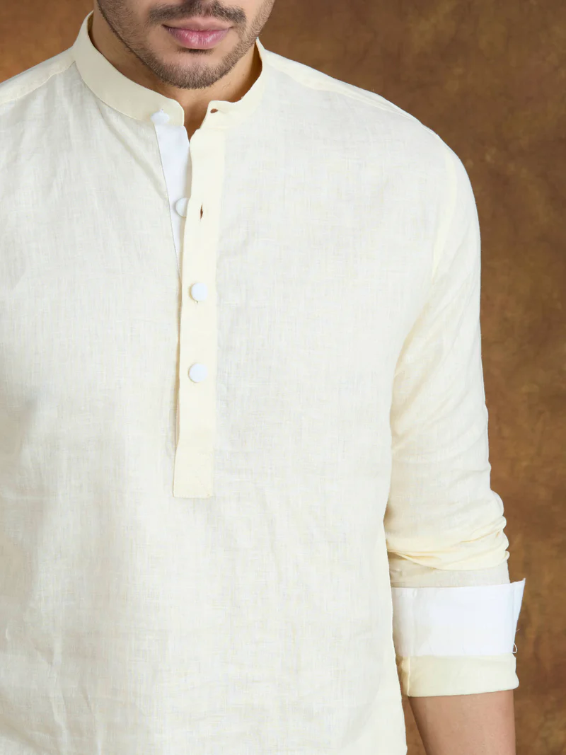 Vaayu | 100% Pure Linen Yellow Short Kurta
