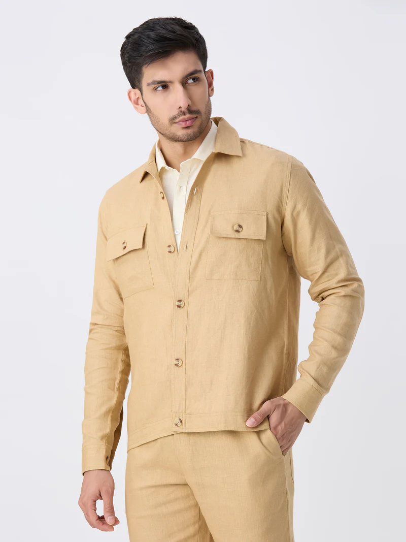 Khaki 100% Pure Linen Jacket