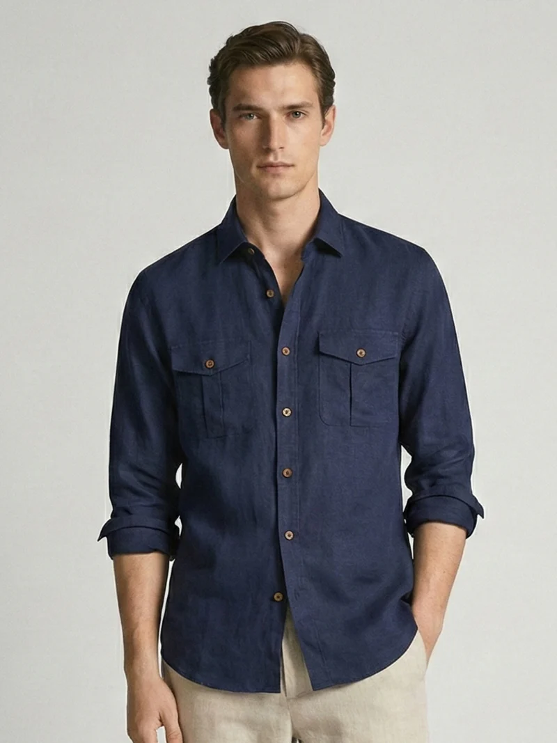 Navy 100% Pure Linen Safari Fabric