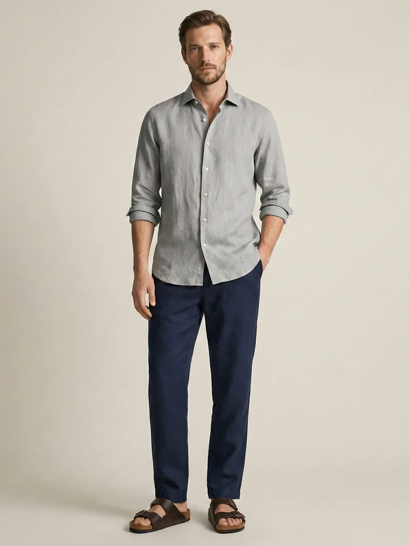 Navy 100% Pure Linen Everyday Pants