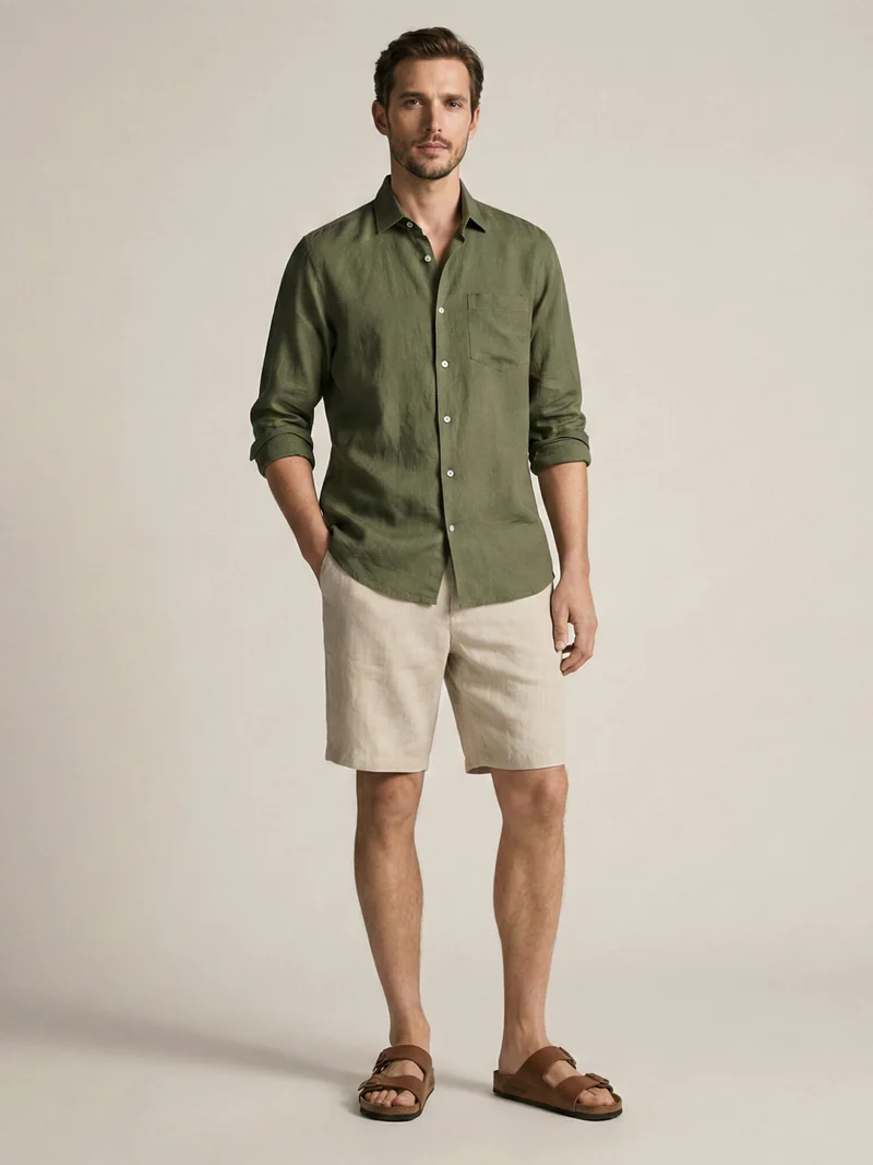 Forest Green 100% Pure Linen Classic