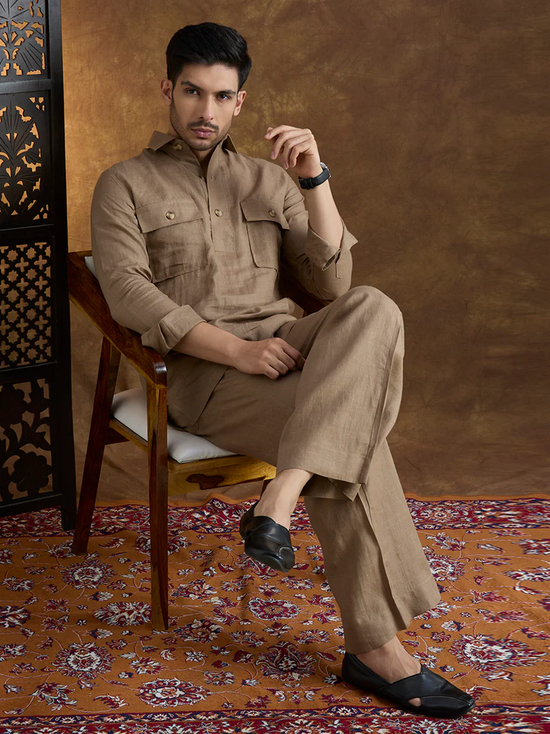 Arka | 100% Pure Linen Brown Kurta Set