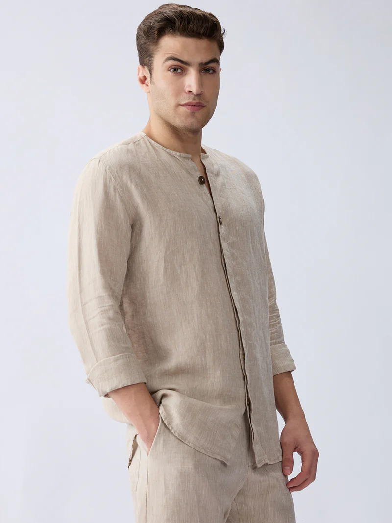 Origin | Beige Placket Shirt 100% Pure Linen