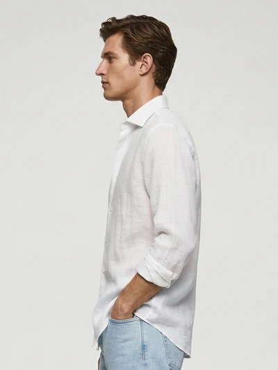 White Self Striped 100% Pure Linen Classic