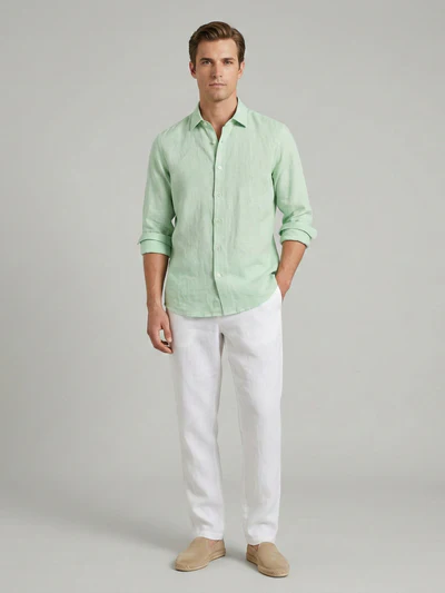 Light Sage Luxe 100% Pure Linen Shirt