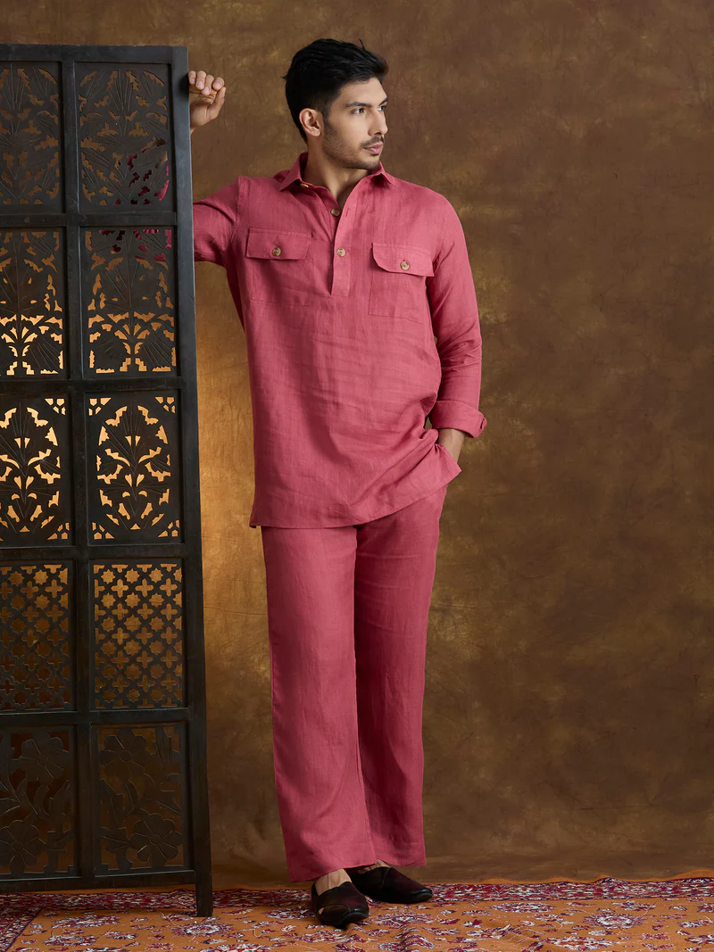 Arka | 100% Pure Linen Red Kurta Set