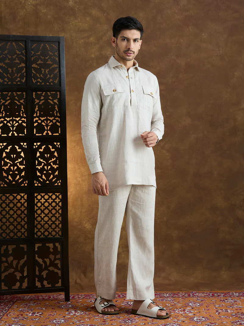 Arka | 100% Pure Linen Beige Kurta Set