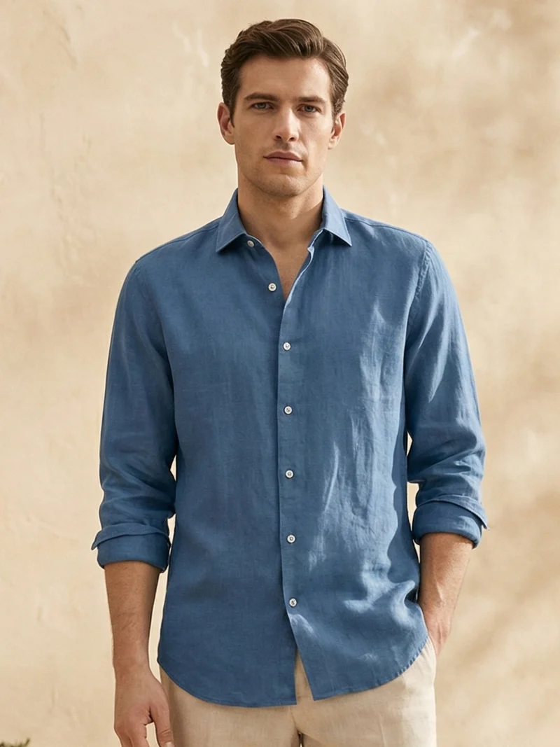 Dusty Blue 100% Pure Linen Shirt