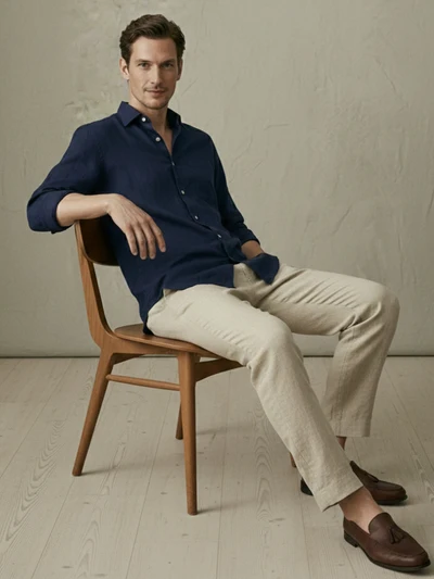 Navy 100% Pure Linen Classic