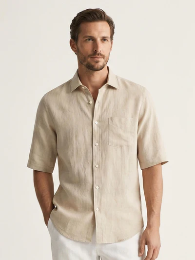 Beige 100% Pure Linen Half Sleeve
