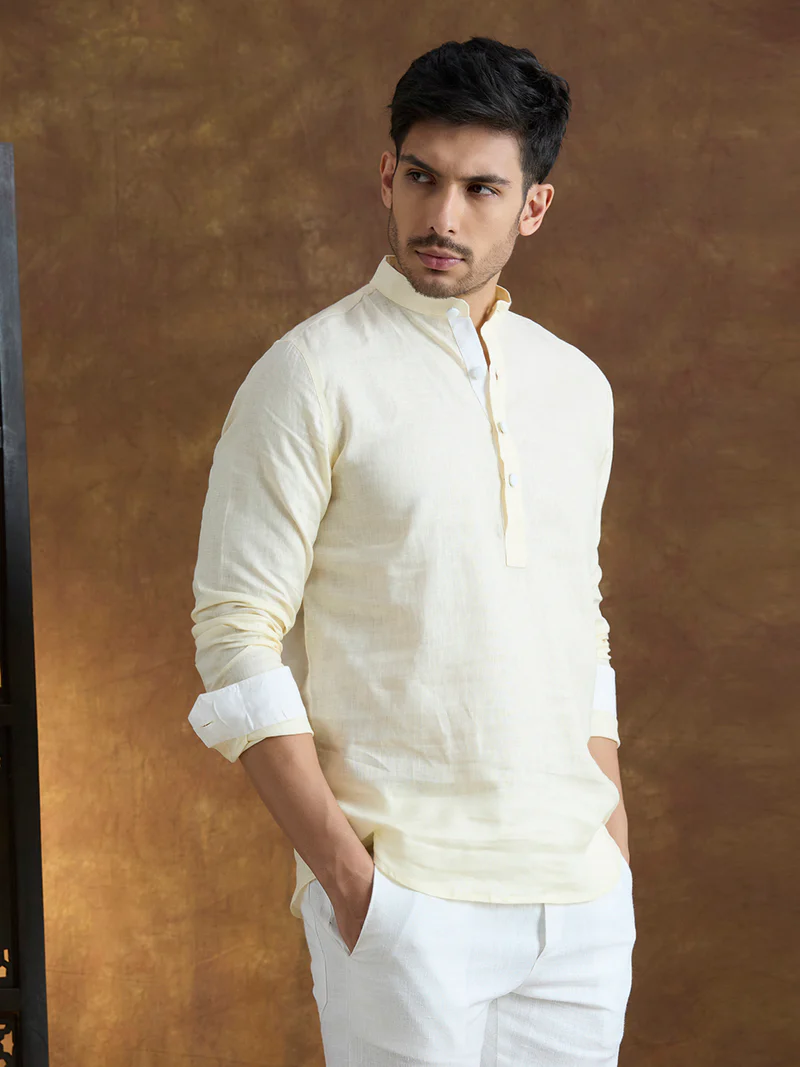 Vaayu | 100% Pure Linen Yellow Short Kurta