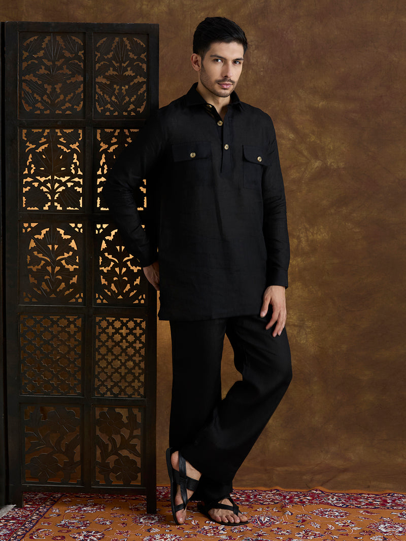 Arka | 100% Pure Linen Black Kurta Set