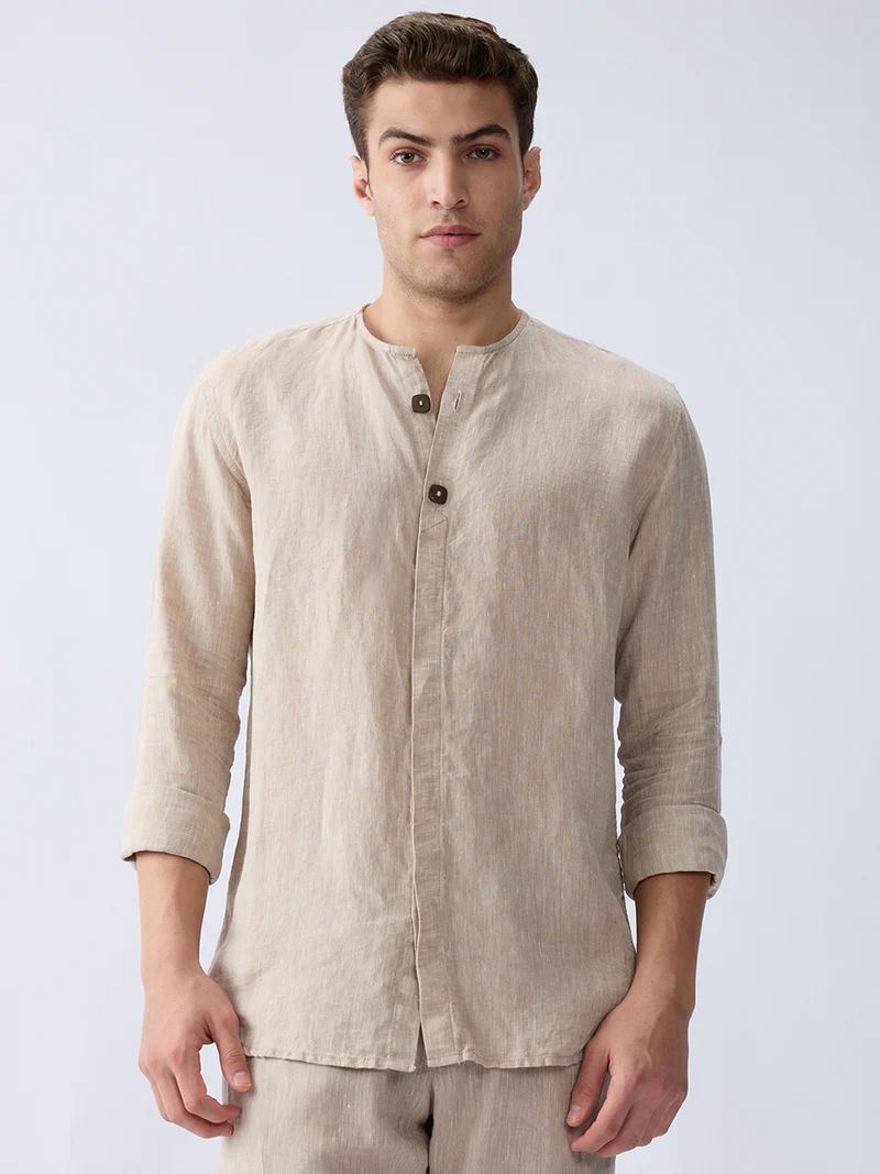 Origin | Beige Placket Shirt 100% Pure Linen