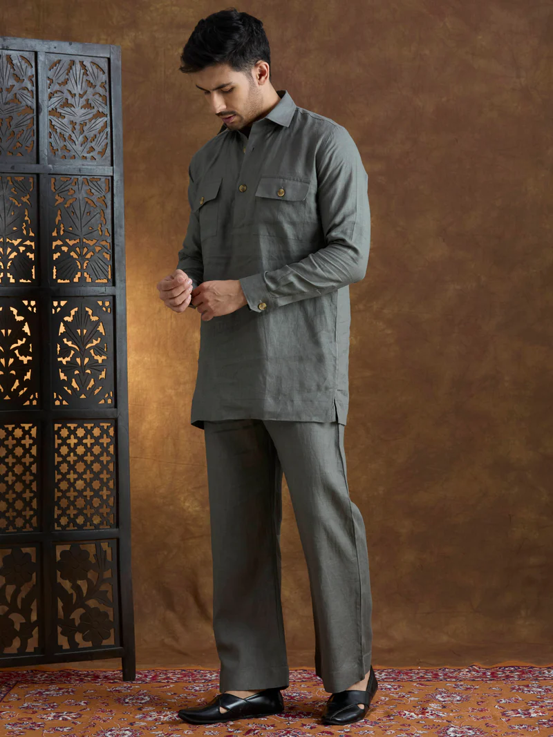 Arka | 100% Pure Linen Dark Gray Kurta Set