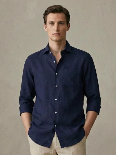 Navy 100% Pure Linen Classic