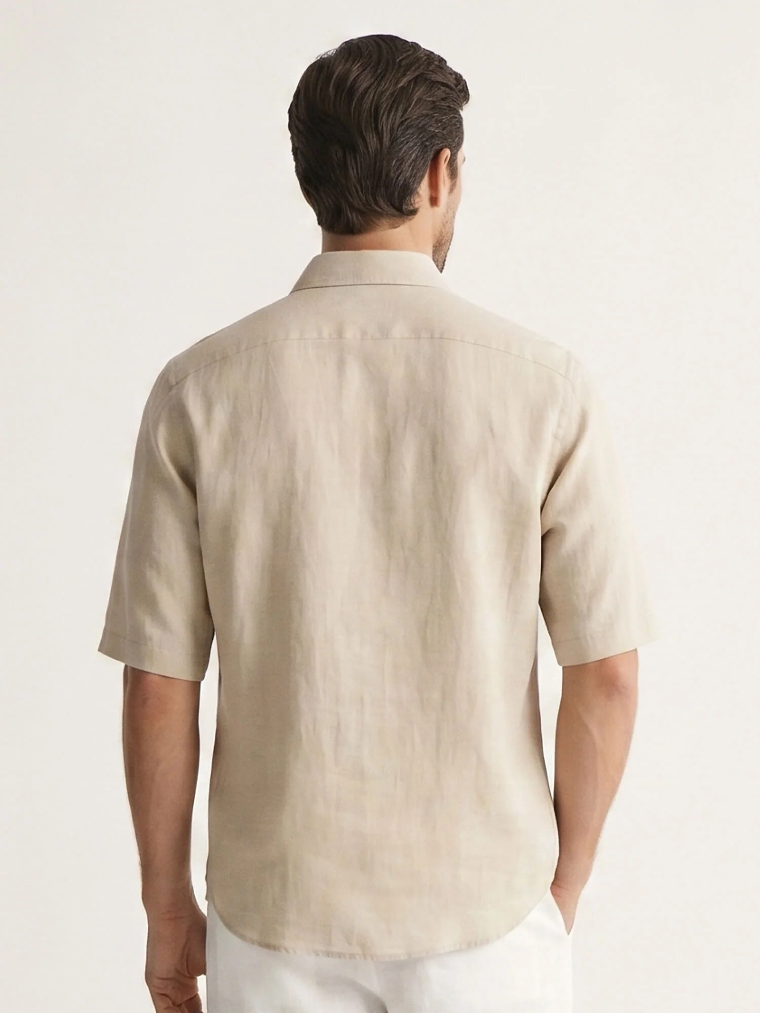 Beige 100% Pure Linen Half Sleeve