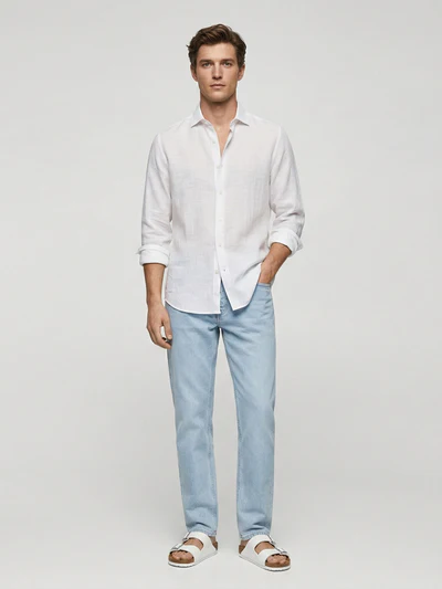White Self Striped 100% Pure Linen Classic
