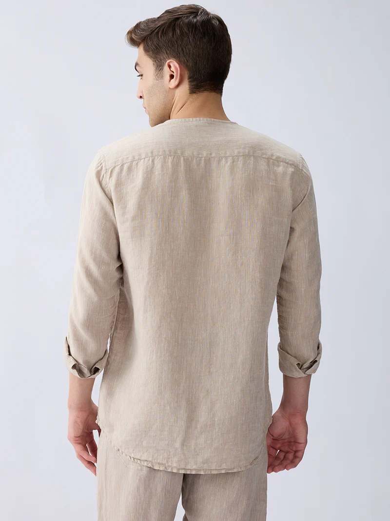 Origin | Beige Placket Shirt 100% Pure Linen