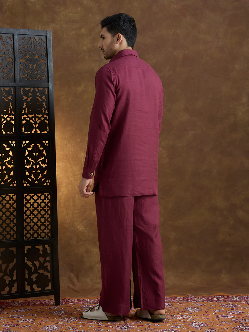 Arka | 100% Pure Linen Maroon Kurta Set