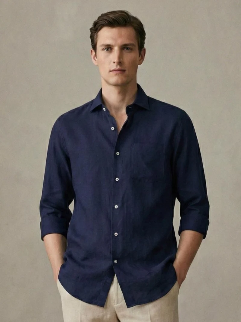 Midnight Navy 100% Pure Linen Classic Fabric