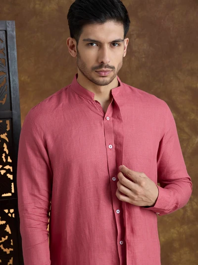 Kshetra | 100% Pure Linen Red Long Kurta