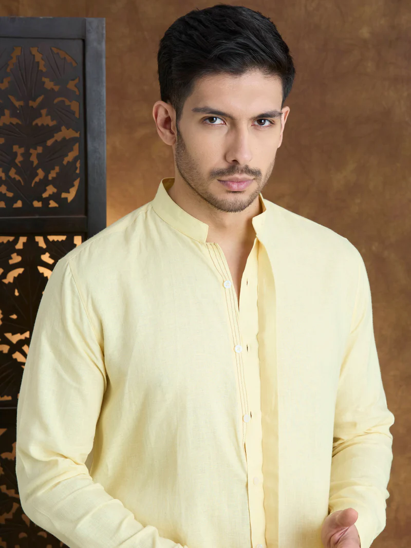 Kshetra | 100% Pure Linen Yellow Long Kurta