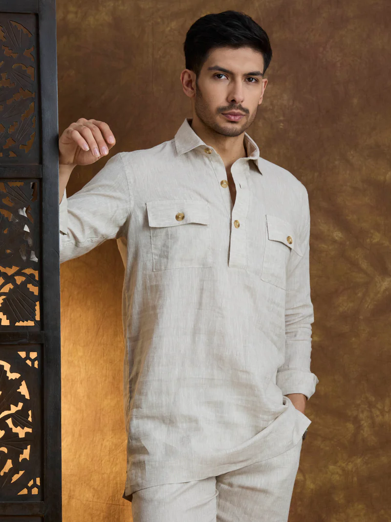 Arka | 100% Pure Linen Beige Kurta Set