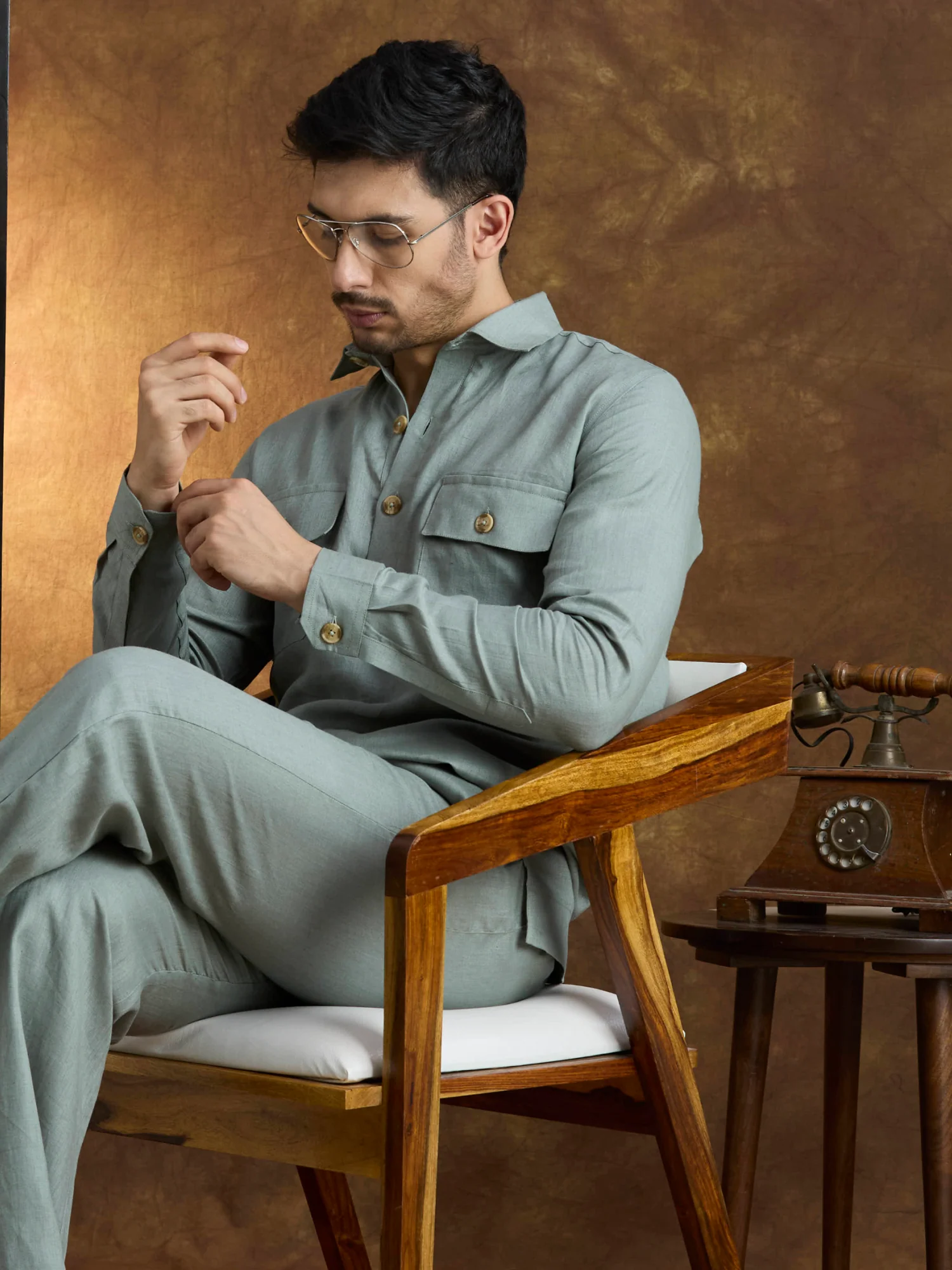 Arka | 100% Pure Linen Green Kurta Set