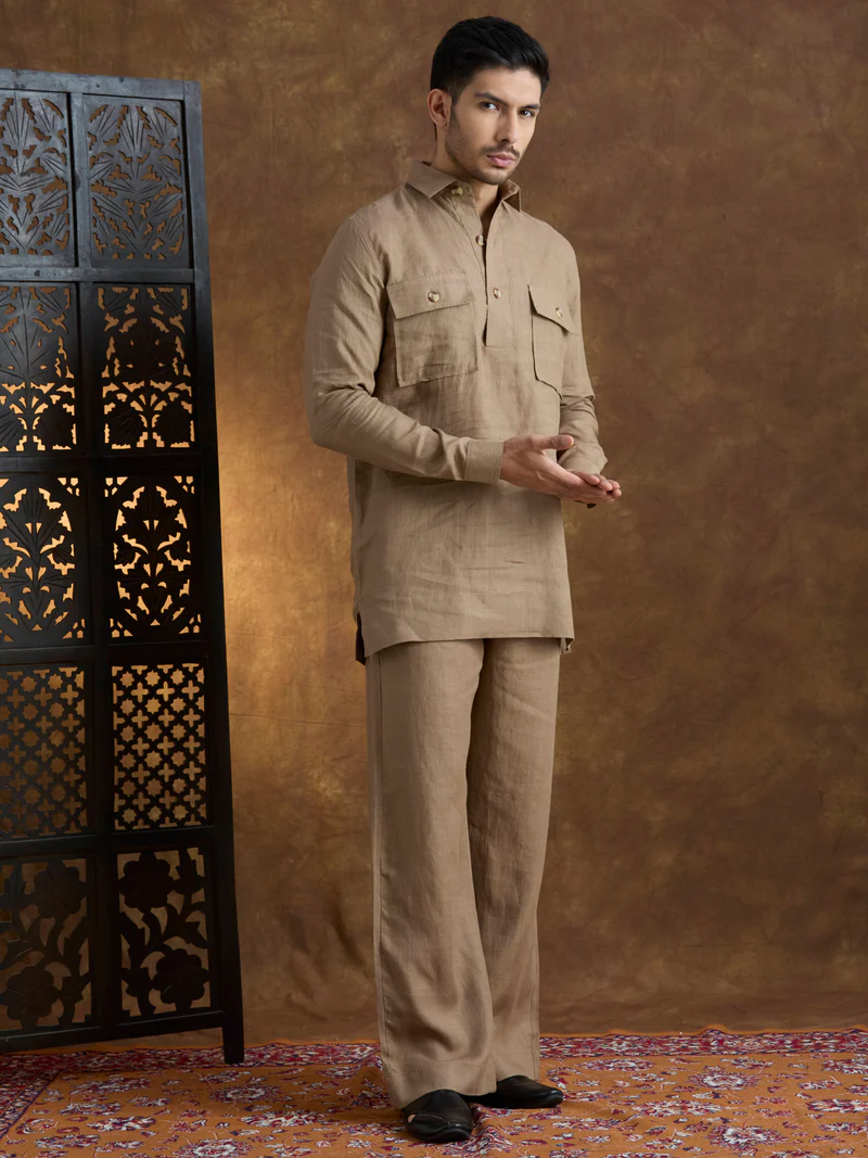 Arka | 100% Pure Linen Brown Kurta Set