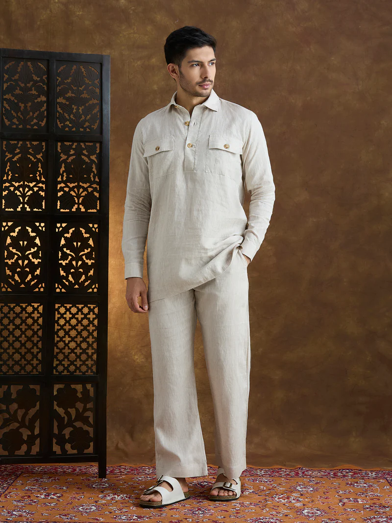 Arka | 100% Pure Linen Beige Kurta Set