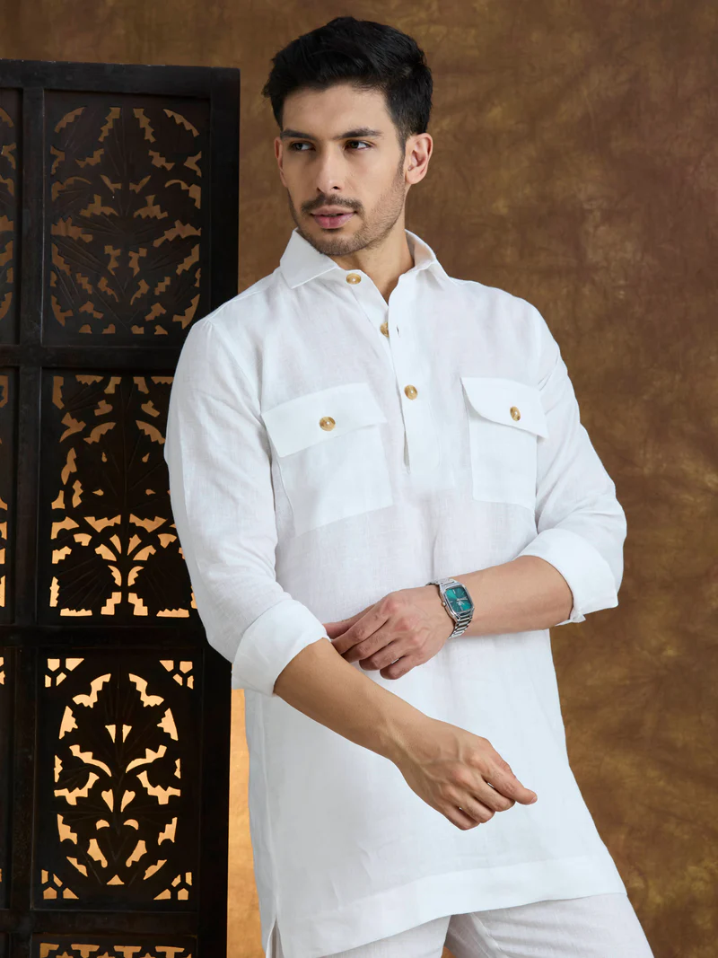 Arka | 100% Pure Linen White Kurta Set