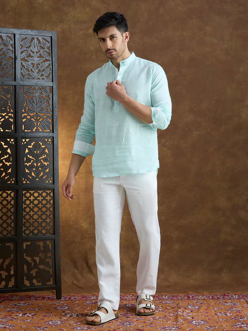 Vaayu | 100% Pure Linen Mint Short Kurta