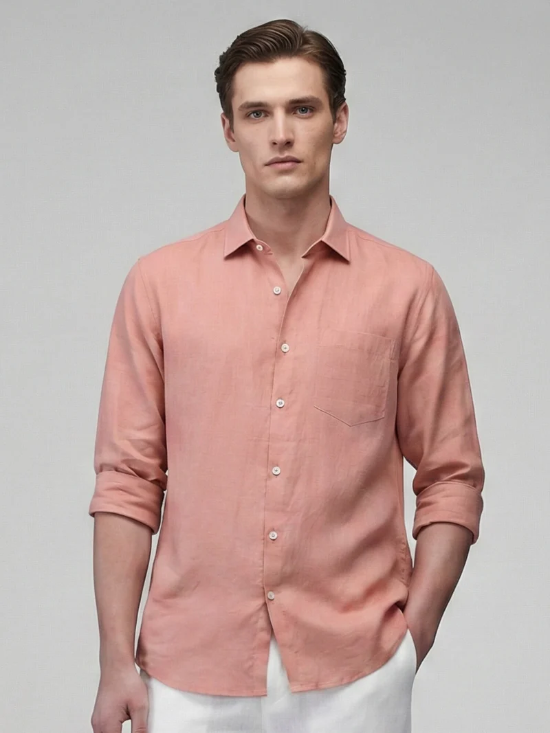 Coral Peach 100% Pure Linen Classic Fabric