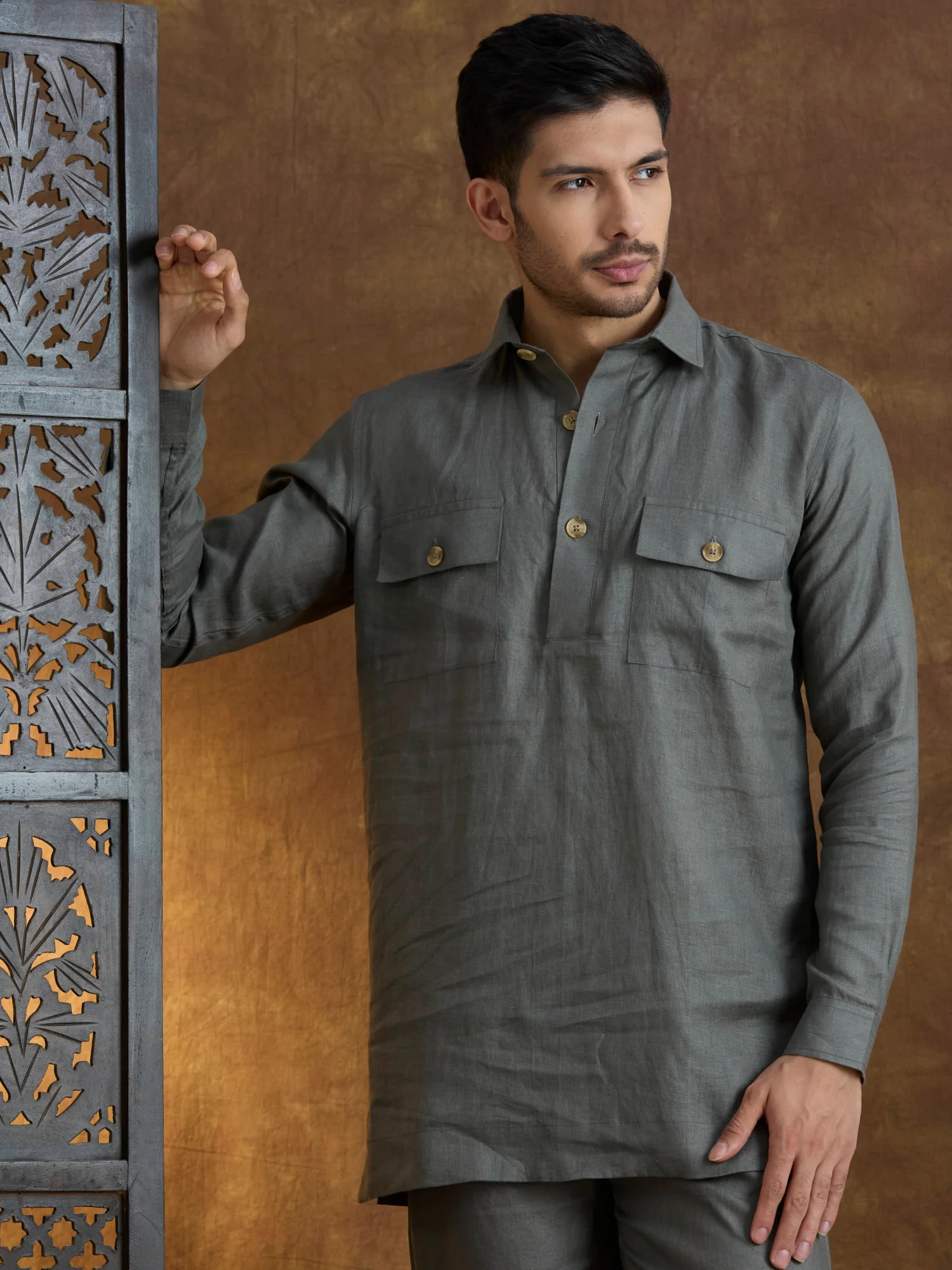 Arka | 100% Pure Linen Dark Gray Kurta Set
