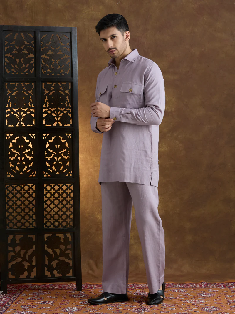 Arka | 100% Pure Linen Purple Kurta Set