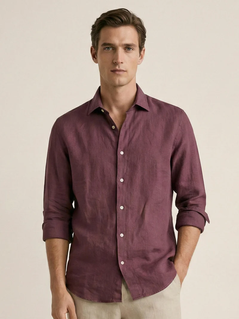 Vintage Plum 100% Pure Linen Fabric