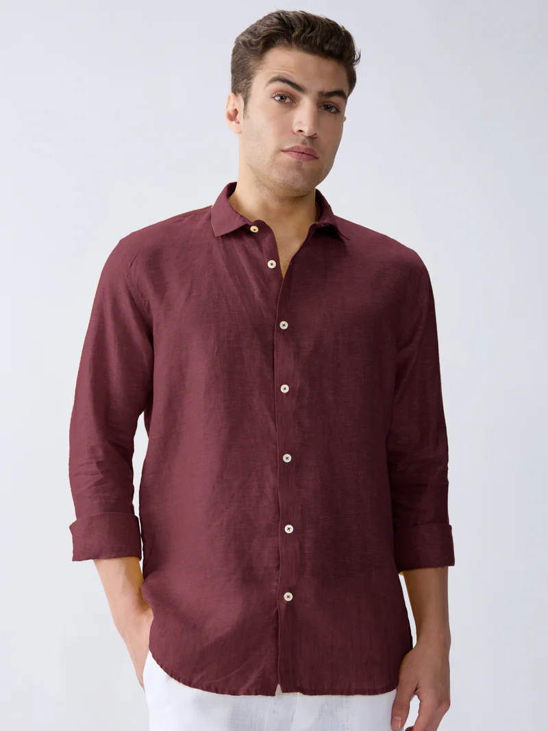 Mulberry Maroon 100% Pure Linen Fabric