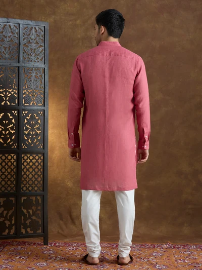 Kshetra | 100% Pure Linen Red Long Kurta