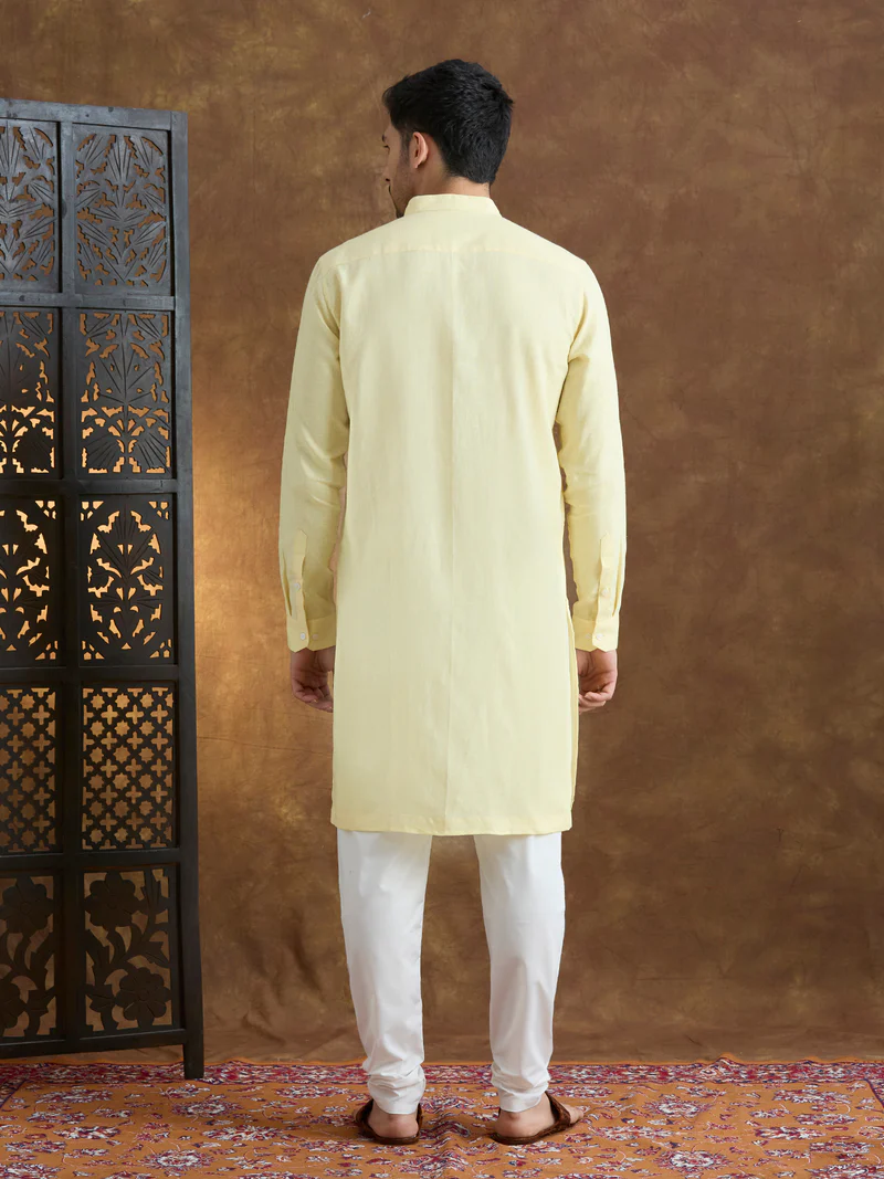 Kshetra | 100% Pure Linen Yellow Long Kurta