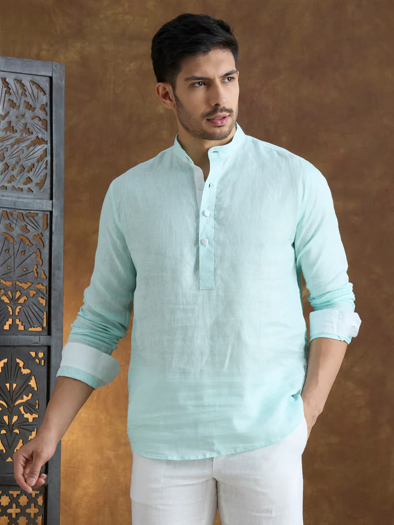 Vaayu | 100% Pure Linen Mint Short Kurta