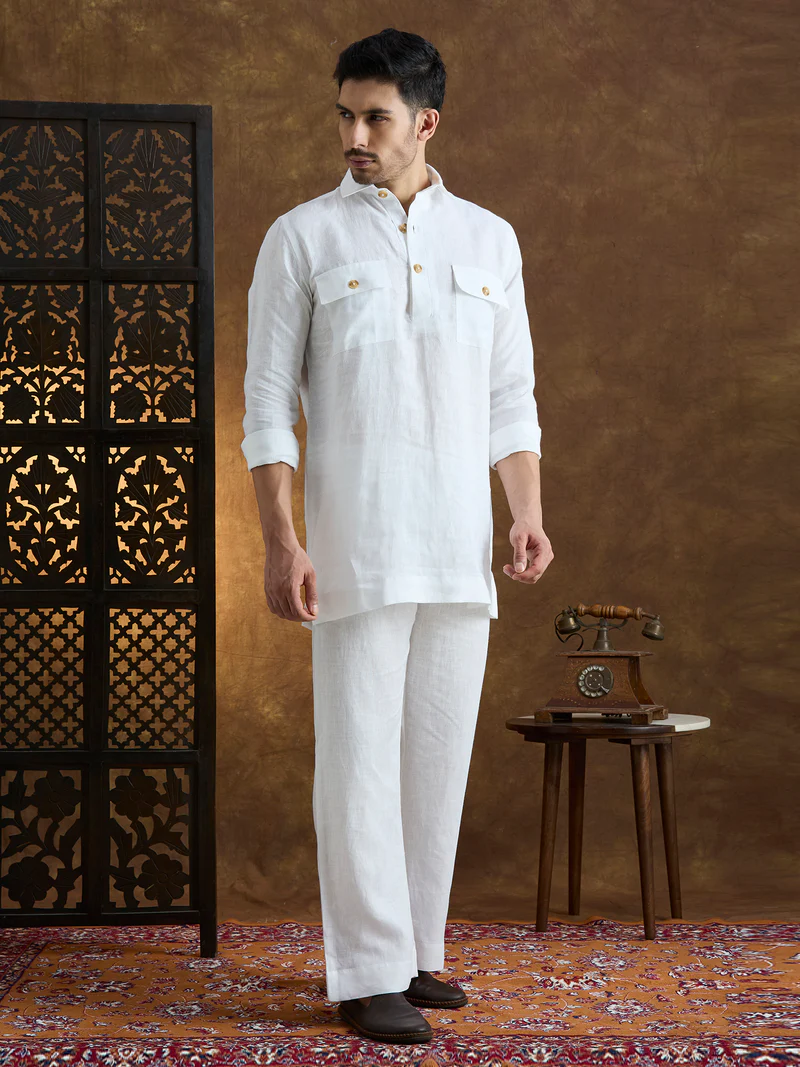 Arka | 100% Pure Linen White Kurta Set