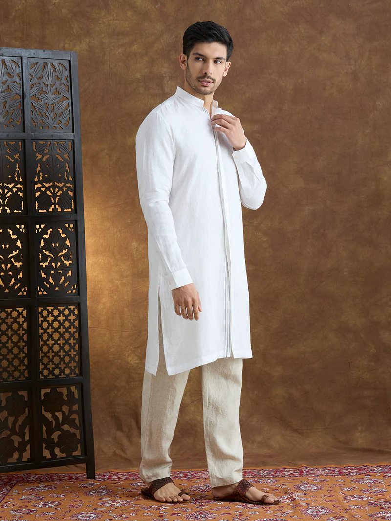 Kshetra | 100% Pure Linen White Long Kurta