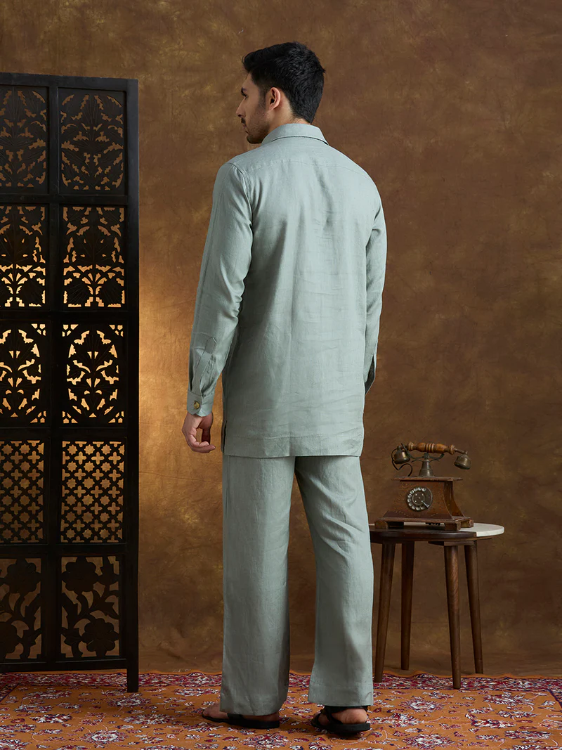 Arka | 100% Pure Linen Green Kurta Set