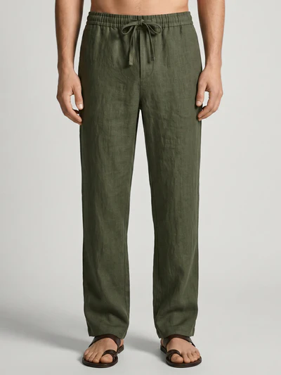 Deep Olive 100% Pure Linen Everyday Pants