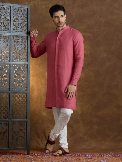 Kshetra | 100% Pure Linen Red Long Kurta