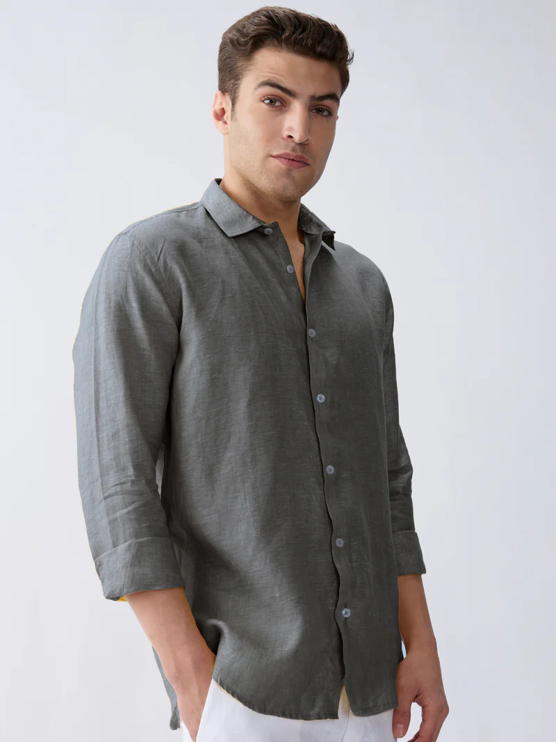 Charcoal Gray 100% Pure Linen Fabric hover